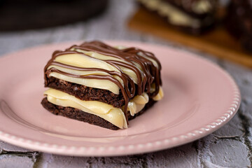 Dessert - Chocolate Brownie, with chocolate brigadeiro filling and powdered milk brigadeiro