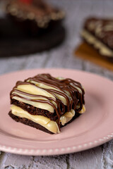 Dessert - Chocolate Brownie, with chocolate brigadeiro filling and powdered milk brigadeiro