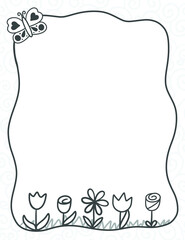 A Background Border of Cartoon Flowers and Butterfly