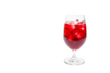 Cup of ice Roselle juice and refresh drink on white background.