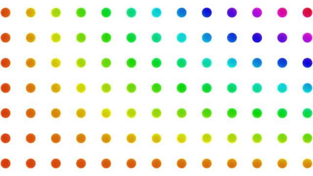 Color of Rainbow Spectrum Gradient Flowing Over Grid of Neat Polka Dots Spots
