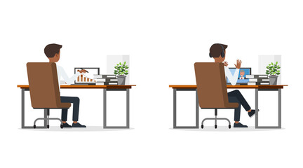 businessman wear white suit and blue tie character vector design. Presentation in various action.