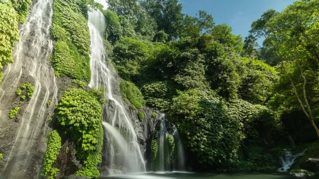 Beautiful Banyumala Twin Waterfalls in Bedugul Bali Indonesia Time Lapse