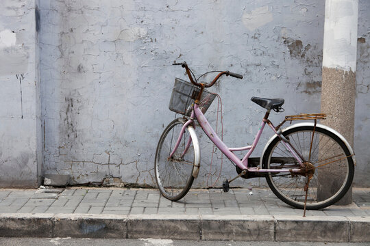 Old bicycle on village street