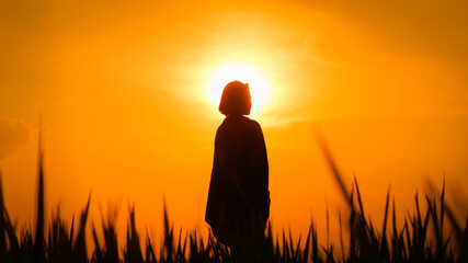 Fototapeta premium silhouette of a person at sunset