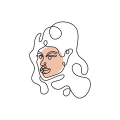 abstract portrait of a woman in a modern linear style. female with long hair and beige face. Single line drawing style. vector illustration