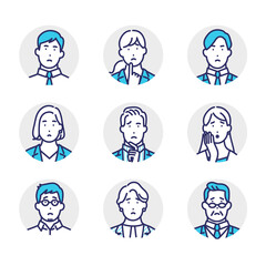 ネガティブな表情のビジネスパーソンのアバターアイコンイラスト素材