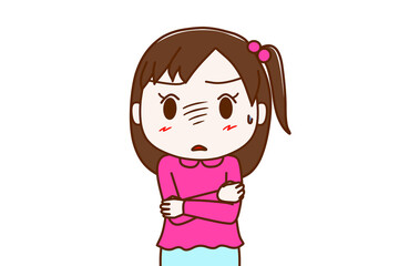 驚きと恐怖で固まって考え込んでしまう少女