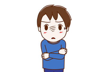 驚きと恐怖で固まって考え込んでしまう少年