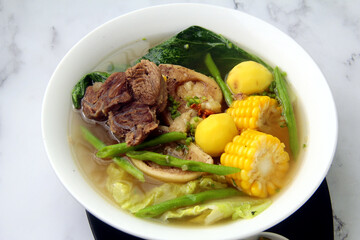 Filipino food called Bulalo or Beef Marrow Stew