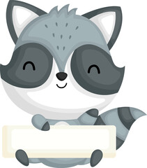 a vector of a raccoon holding a blank banner sign
