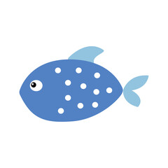 Blue fish flat vector illustration isolated on white background. Aquarium fish. Tropic sea life. Underwater design element.