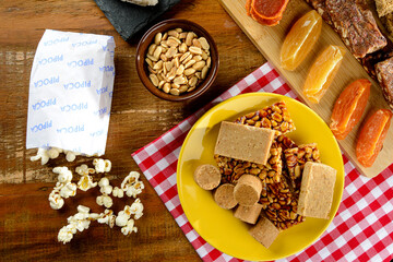 Typical Brazilian junina party food and sweets.