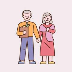 Senior couples are holding hands and shopping. flat design style minimal vector illustration.