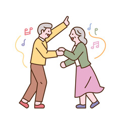 The senior couple is dancing happily. flat design style minimal vector illustration.