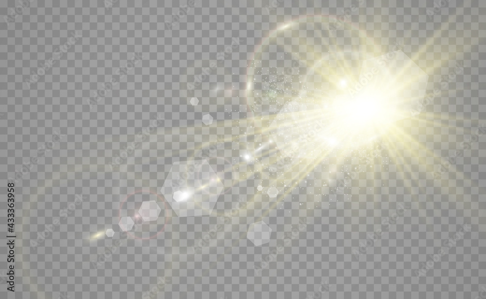 Poster special lens flash, light effect. the flash flashes rays and searchlight. illust.white glowing light