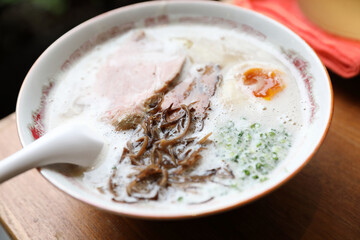Ramen noodle with pork and egg on soup Japanese food
