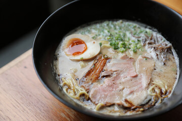 Ramen noodle with pork and egg on soup Japanese food