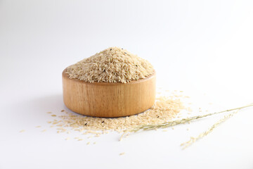 Organic raw brown rice in close up