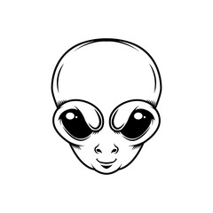 Illustration of head of alien in monochrome style. Design element for logo, label, sign, emblem. Vector illustration