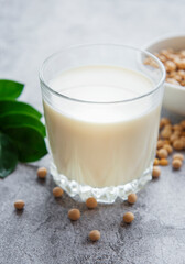 Soy milk and soy on the table