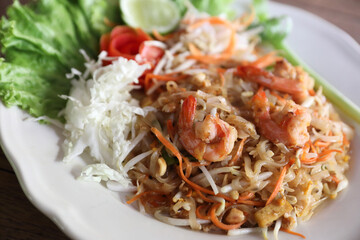Thai food pad thai fried noodle with shrimp
