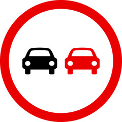 No overtaking sign. Red circle background. Traffic signs and symbols.