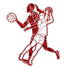 Gaelic Football Male and Female Players Sport Mix Action Cartoon Graphic Vector - obrazy, fototapety, plakaty