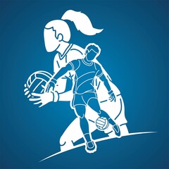 Obraz premium Gaelic Football Male and Female Players Sport Mix Action Cartoon Graphic Vector
