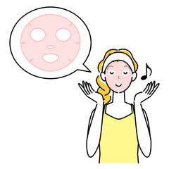 スキンケア パックをしている女性 イラスト シンプル ベクター