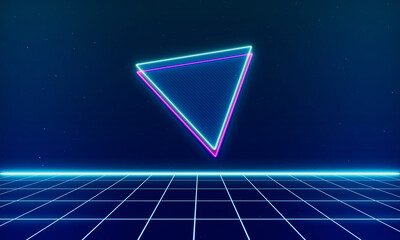 Fototapeta premium Retro style 80s Sci-Fi Background Futuristic with laser grid landscape. Digital cyber surface style of the 1980`s. 3D illustration.