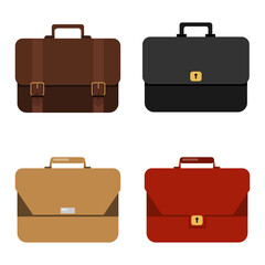 Briefcases, set of business portfolios isolated on white background. Vector, cartoon illustration. Vector.
