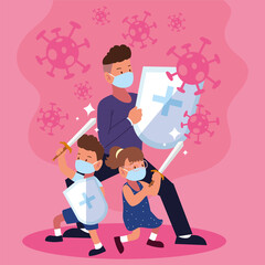 father childrens fighting covid