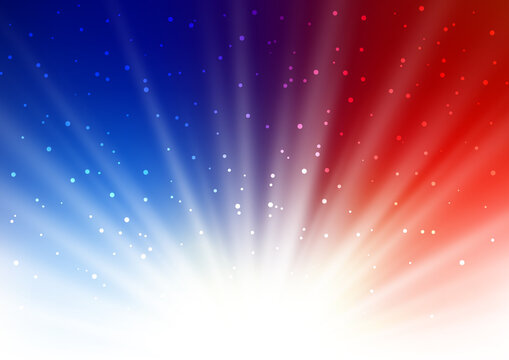 Shiny rays on blue and red background - abstract template for Your design