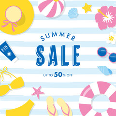 summer vector background with beach icons for banners, cards, flyers, social media wallpapers, etc.