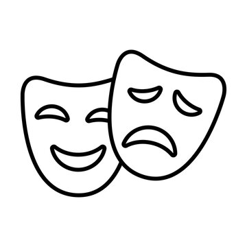 Comedy and drama or tragic and comic face mask black icon. Happy and sad mood. Trendy flat isolated symbol, sign for: illustration, outline, logo, mobile, app, design, web, dev, ui, ux. Vector EPS 10