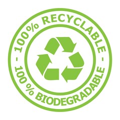 RECYCLABLE AND BIODEGRADABLE SEAL ICON WITH THREE ARROWS SYMBOL