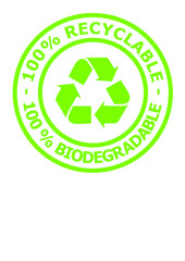 RECYCLABLE AND BIODEGRADABLE SEAL ICON WITH THREE ARROWS SYMBOL
