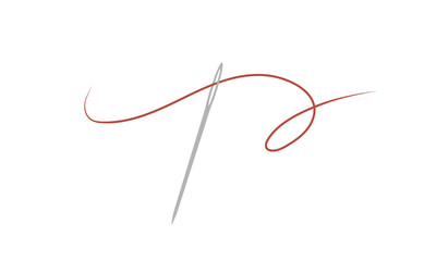 Needle and thread. Cute hand drawn skein. Tailor shop elements. Vector illustration in flat cartoon style.