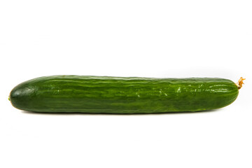 Green cucumber on a white background. Fresh cucumber with yellow inflorescence. Vegetables isolated on a white background. 