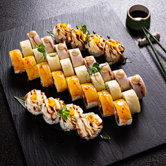 sushi on the stone background