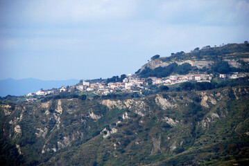 Fototapeta na wymiar Village in the mountain. Landscape panorama