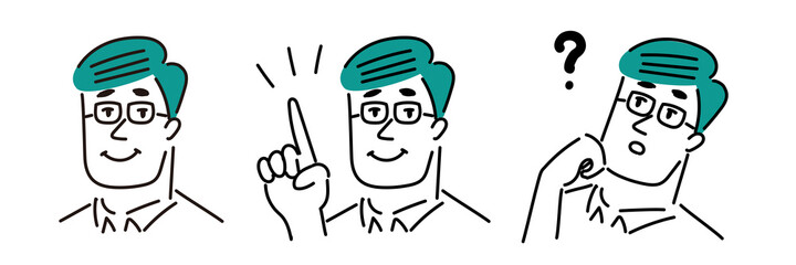 メガネの男性の表情とポーズのイラスト素材