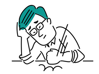 イライラして机を叩くメガネの男性のイラスト素材