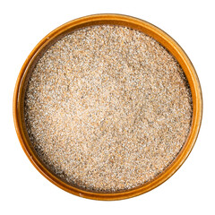top view of rye bran in round bowl cutout on white