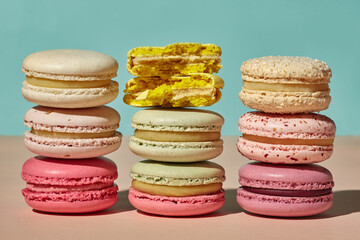 multicolor macaron on pastel Light Blue color background.2