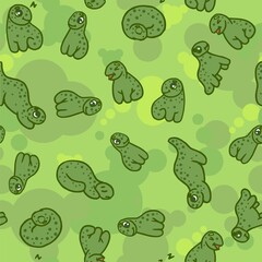 Cheerful funny dinosaur. Seamless dino illustration. Cartoon sketch style. Hand outline drawing of animal. vector