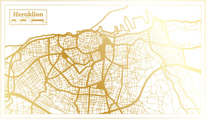 Heraklion Greece City Map in Retro Style in Golden Color. Outline Map.