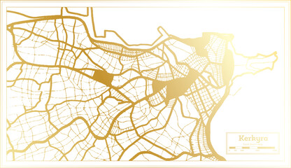 Kerkyra Greece City Map in Retro Style in Golden Color. Outline Map.
