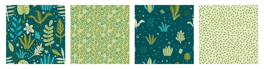 Seamless pattern leaves plant green color.Floral motif nature abstract print.Modern summer background.